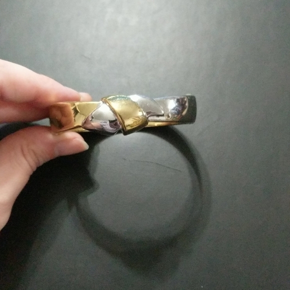 Banana Republic Gold Tone and Silver Tone Hinged Cuff Bangle Statement Bracelet - Picture 2 of 5